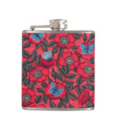 Rose von Hunden und Schmetterlinge in Rot und Blau Flachmann (Vorderseite)