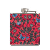 Rose von Hunden und Schmetterlinge in Rot und Blau Flachmann (Rückseite)