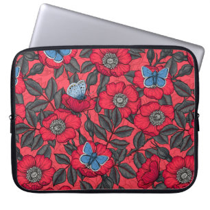 Rose von Hunden und Schmetterlinge in Rot und Blau Laptopschutzhülle