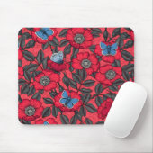 Rose von Hunden und Schmetterlinge in Rot und Blau Mousepad (Mit Mouse)