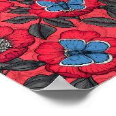 Rose von Hunden und Schmetterlinge in Rot und Blau Poster (Ecke)