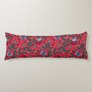Rose von Hunden und Schmetterlinge in Rot und Blau Seitenschläferkissen
