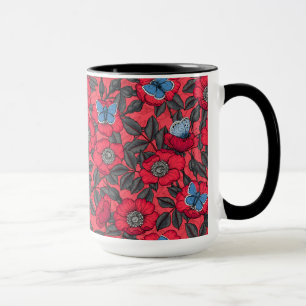 Rose von Hunden und Schmetterlinge in Rot und Blau Tasse