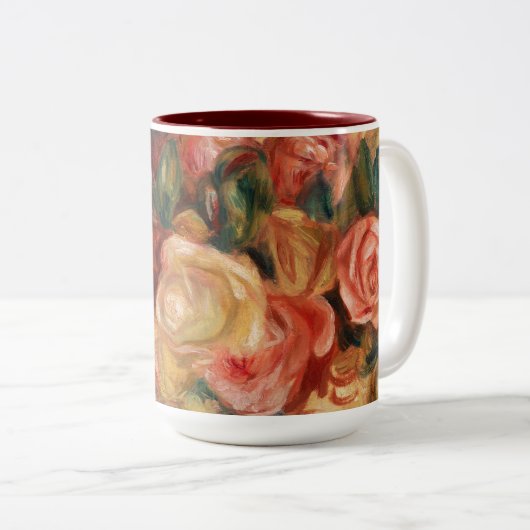 Rose von Renoir Impressionist Painting Zweifarbige Tasse (VorderseiteRechts)