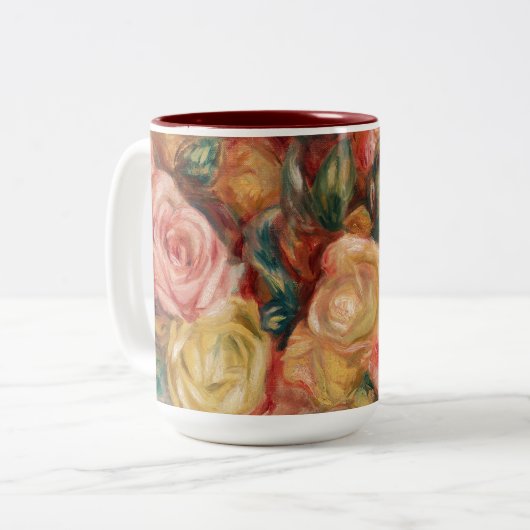 Rose von Renoir Impressionist Painting Zweifarbige Tasse (Vorderseite Links)