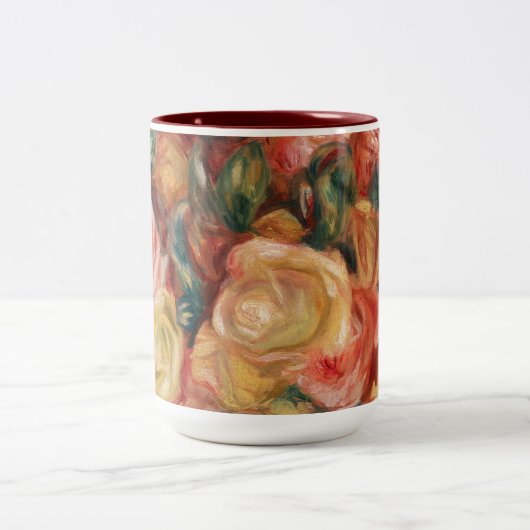 Rose von Renoir Impressionist Painting Zweifarbige Tasse (Mittel)