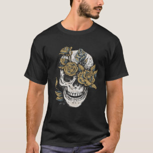 Rose von Schädel und Blume T-Shirt