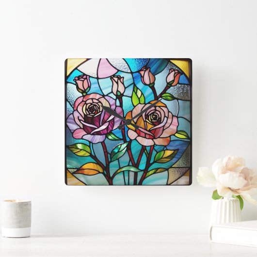 Rose Wall Clock, 27,3 cm quadratisch Acryl Quadratische Wanduhr (Zuhause)