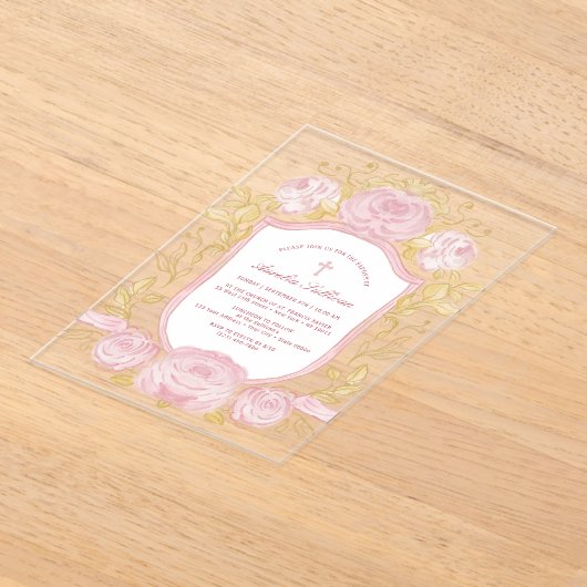 Rose Wappen Taufe Acryleinladungen (Ablage )