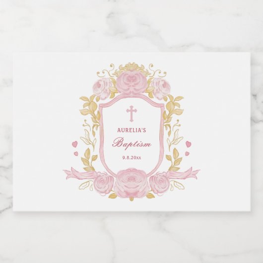 Rose Wappen Taufe Weinkeller Schaumweinetikett (Einzelnes Label)