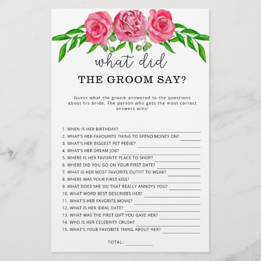 Rose Was hat der Bräutigam zu Brautspiel gesagt (Vorderseite)