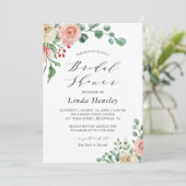 Rose Wasserfarbe Blumenmuster Brautparty Einladung (Stehend Vorderseite)