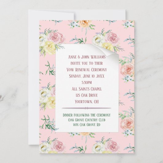 Rose Wasserfarbe Einladung (Vorderseite)