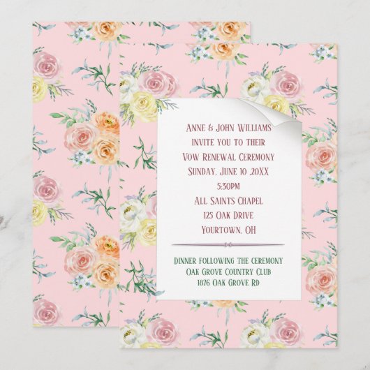 Rose Wasserfarbe Einladung (Vorne/Hinten)