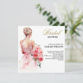 Rose Wasserfarbe Hochzeitskraut Brautparty Einladung (Stehend Vorderseite)