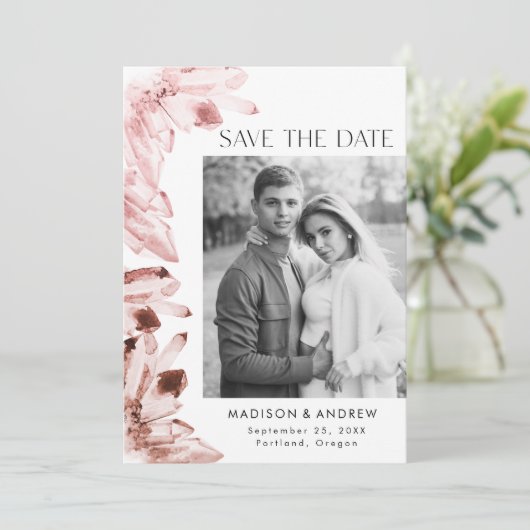 Rose Wasserfarbe Kristalle Quarz Foto Save The Date (Stehend Vorderseite)