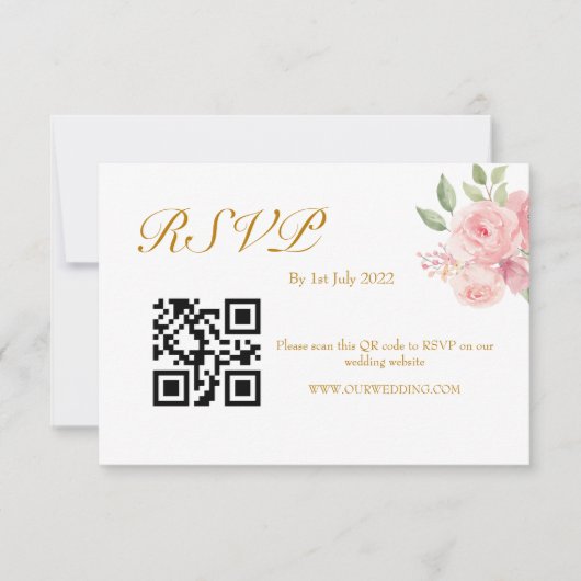 ROSE Wasserfarbe QR-Code RSVP Karte (Vorderseite)