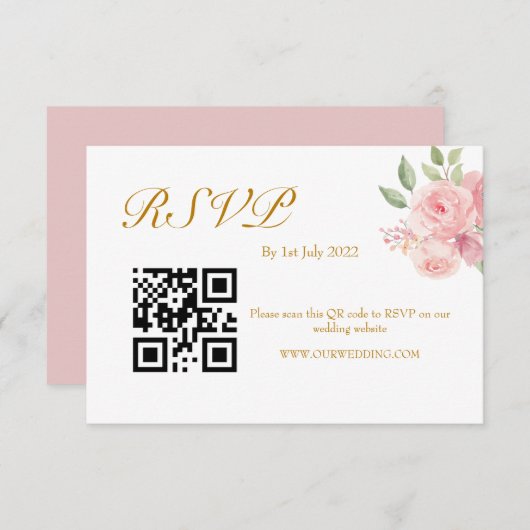 ROSE Wasserfarbe QR-Code RSVP Karte (Vorne/Hinten)