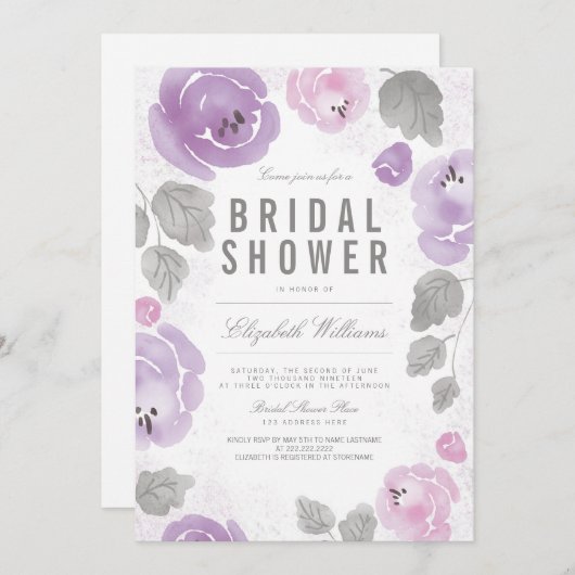 Rose Wasserfarbe Romantisches Brautparty laden ein Einladung (Vorne/Hinten)