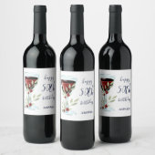 Rose Wasserfarbe Rotwein 50. Geburtstag Weinetikett (Flaschen)