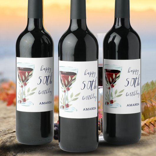 Rose Wasserfarbe Rotwein 50. Geburtstag Weinetikett