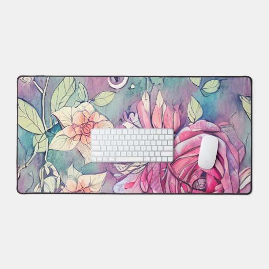 Rose Wasserfarbe Schreibtischunterlage (Tastatur & Maus)