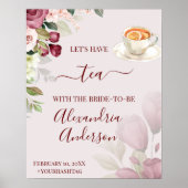 Rose Wasserfarbe Tee Brautparty Begrüßungszeichen Poster (Vorne)