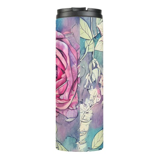 Rose Wasserfarbe Thermosbecher (Rückseite)