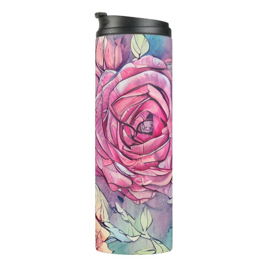 Rose Wasserfarbe Thermosbecher (Nach rechts gedreht)