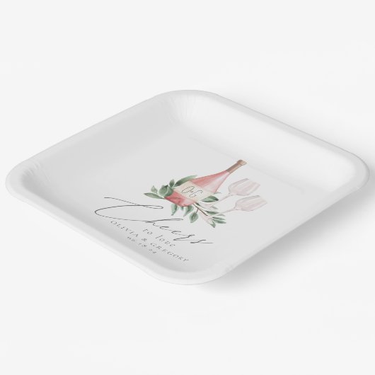 Rose Wasserfarbe Wein Botanische Feiern zur Liebe Pappteller (Gewinkelt)