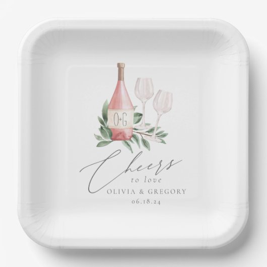 Rose Wasserfarbe Wein Botanische Feiern zur Liebe Pappteller (Vorderseite)