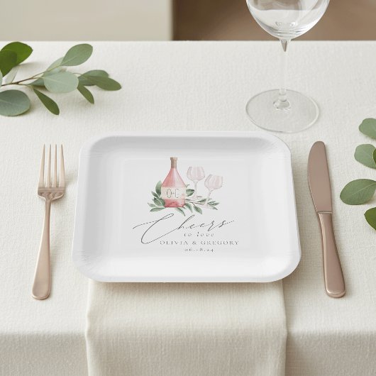 Rose Wasserfarbe Wein Botanische Feiern zur Liebe Pappteller