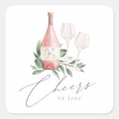 Rose Wasserfarbe Wein Botanische Feiern zur Liebe Quadratischer Aufkleber (Vorderseite)