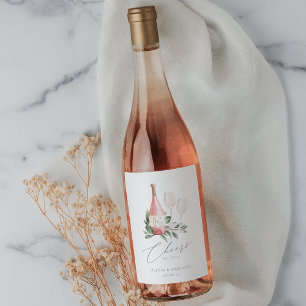 Rose Wasserfarbe Wein Botanische Feiern zur Liebe Weinetikett
