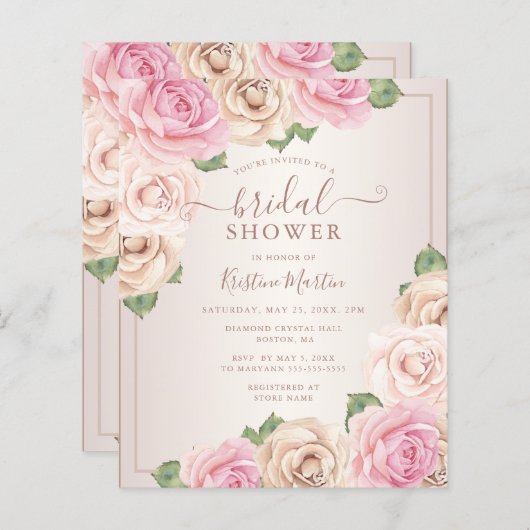 Rose Wasserfarben Brautparty laden ein (Vorne/Hinten)