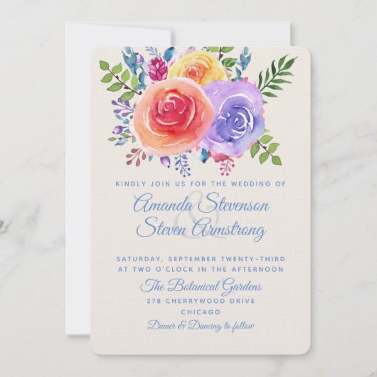 Rose Wasserfarben Einladung (Vorderseite)