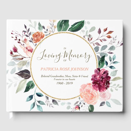 Rose Wasserfarben Flora Gedenkstätte Beerdigung Er Gästebuch (Vorderseite)