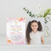 Rose Wasserfarben Foto der Kommune Einladung (Stehend Vorderseite)