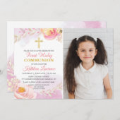 Rose Wasserfarben Foto der Kommune Einladung (Vorne/Hinten)