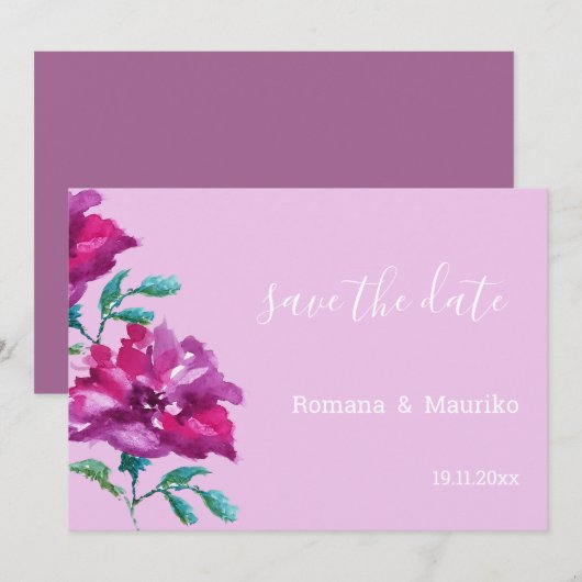 Rose Wasserfarben Handgemalt Save The Date (Vorne/Hinten)