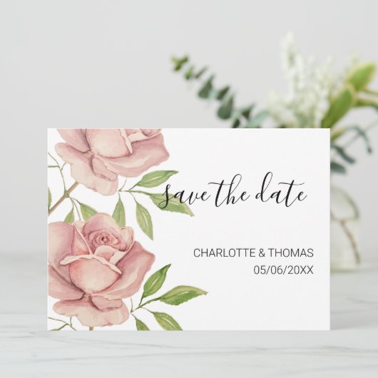 Rose Wasserfarben Handgestrichen Save The Date (Stehend Vorderseite)