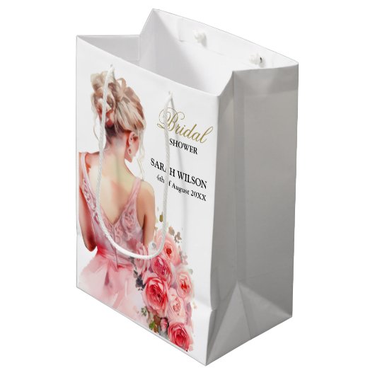 Rose Wasserfarben Hochzeitszunge Mittlere Geschenktüte (Vorderseite Schrägansicht)