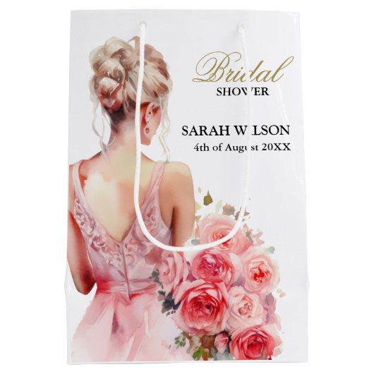 Rose Wasserfarben Hochzeitszunge Mittlere Geschenktüte (Rückseite)