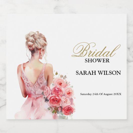 Rose Wasserfarben Hochzeitszunge Schaumweinetikett (Einzelnes Label)