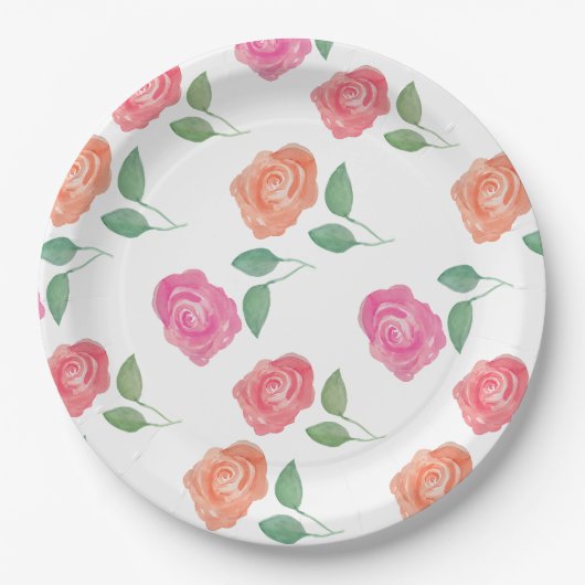 Rose Wasserfarben Pappteller (Vorderseite)