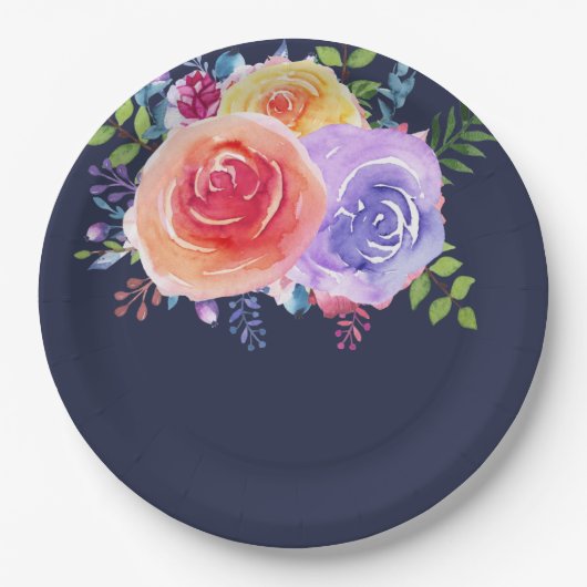 Rose Wasserfarben Pappteller (Vorderseite)