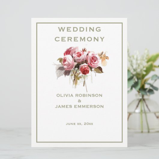 Rose Wasserfarben Rose - Festprogramm Programm (Stehend Vorderseite)