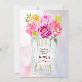 Rose Wasserfarbene Peonies Rustic Mason Jar Weddin Einladung