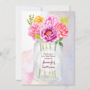 Rose Wasserfarbene Peonies Rustic Mason Jar Weddin Einladung