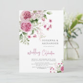 Rose Wasserfarbene Peony Elegance Hochzeit Einladu Einladung (Stehend Vorderseite)